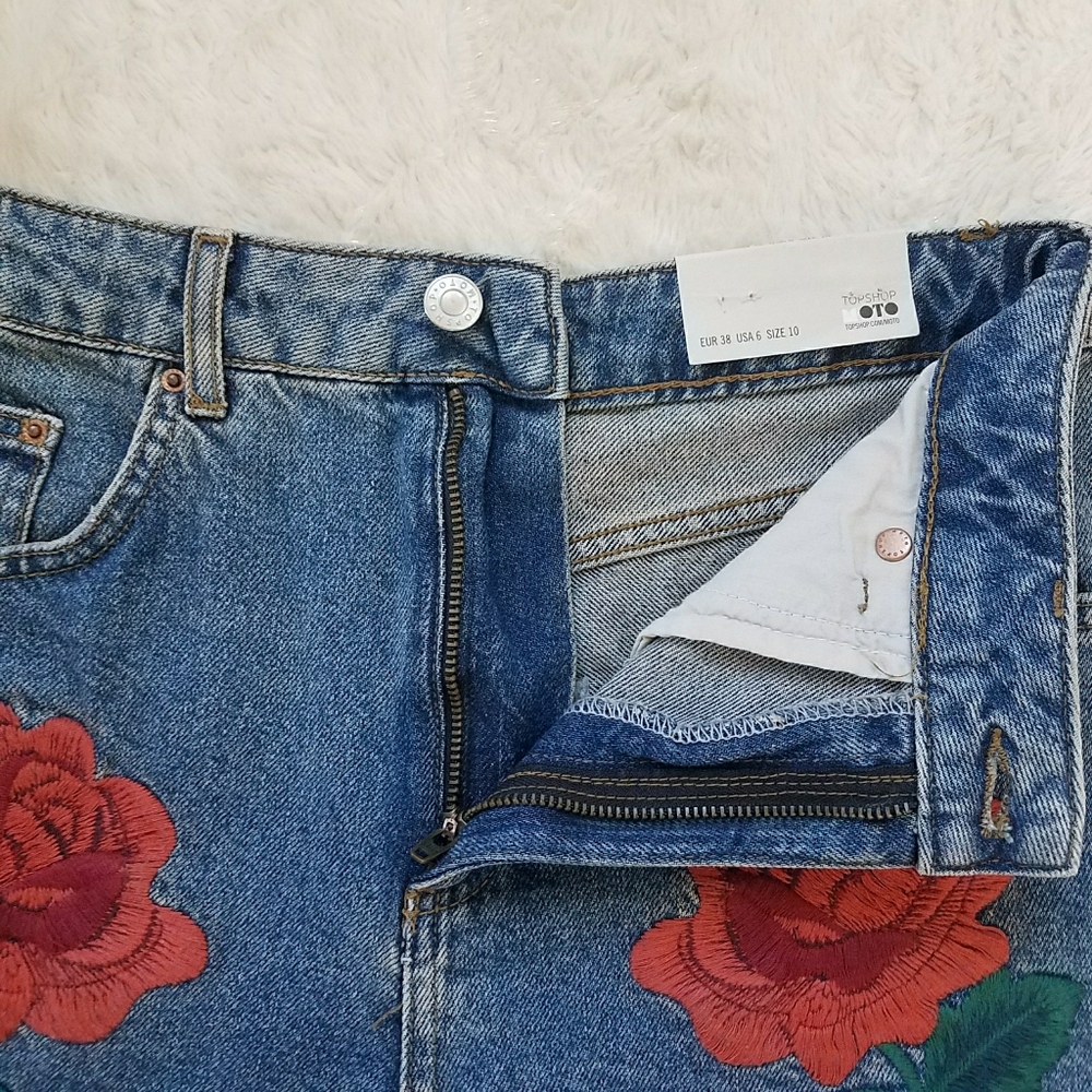 Topshop Mom Embroidered Jean Shorts - Picture 5 of 8